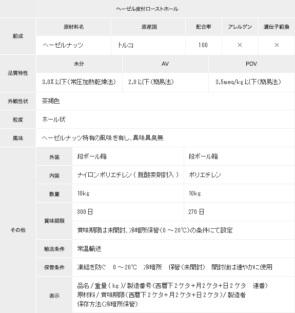 ヘーゼル皮付ローストホール