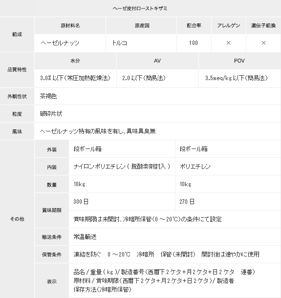 ヘーゼ皮付ローストキザミ